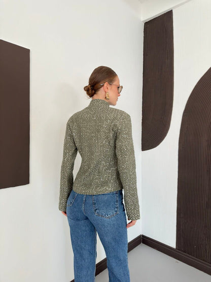 Sequin Tweed Asymmetric Jacket