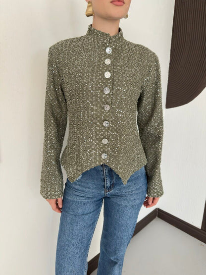 Sequin Tweed Asymmetric Jacket