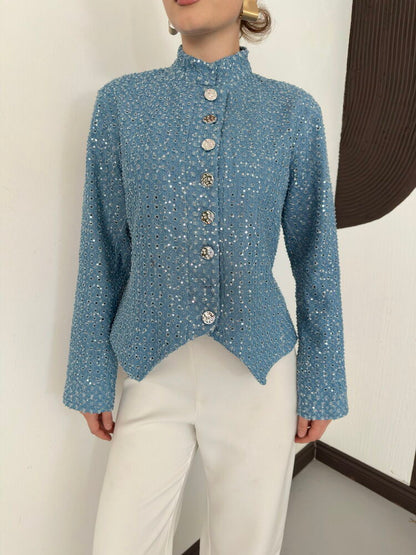 Sequin Tweed Asymmetric Jacket