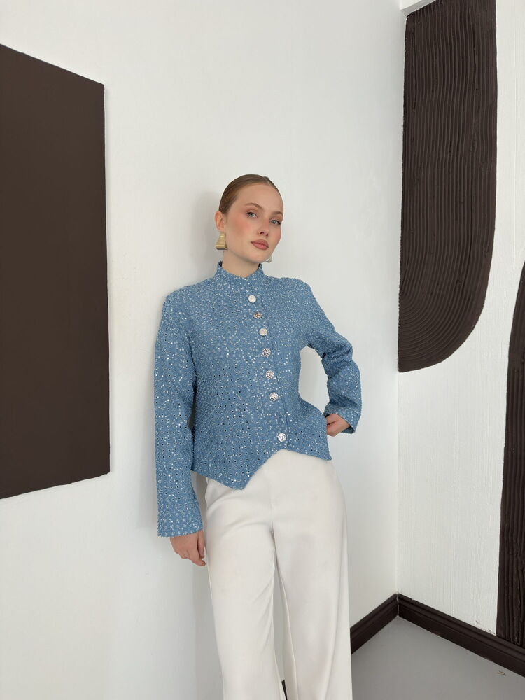 Sequin Tweed Asymmetric Jacket