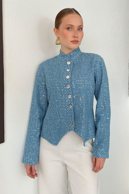 Sequin Tweed Asymmetric Jacket