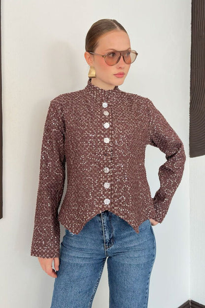 Sequin Tweed Asymmetric Jacket