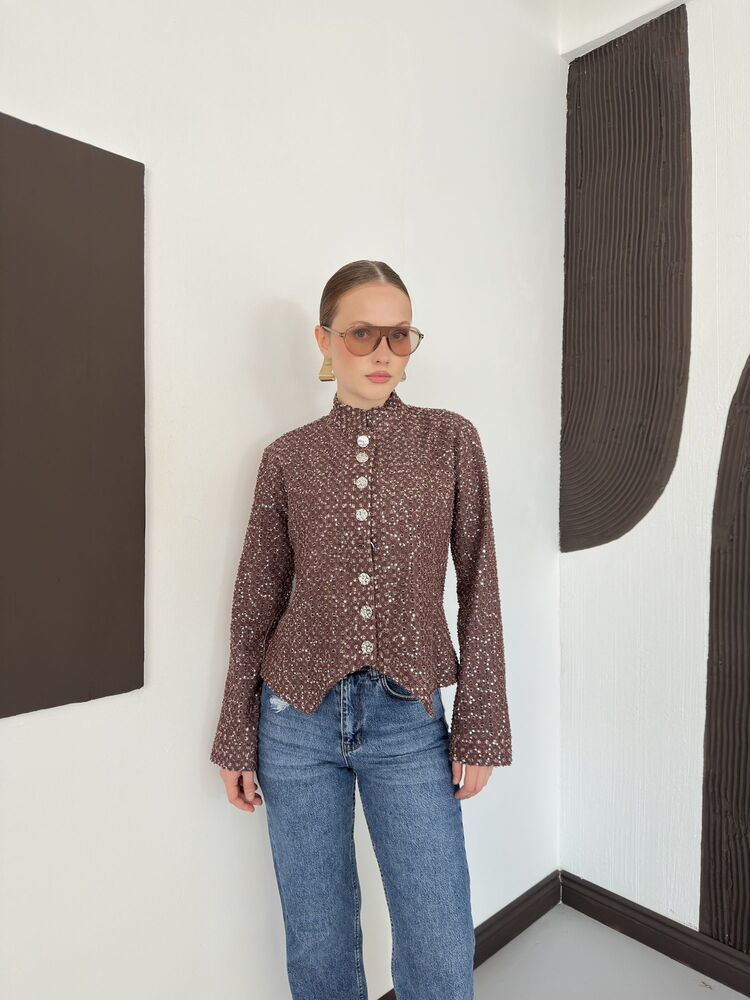 Sequin Tweed Asymmetric Jacket