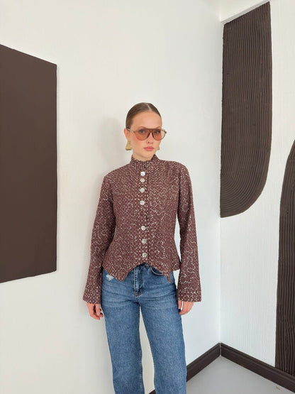 Sequin Tweed Asymmetric Jacket