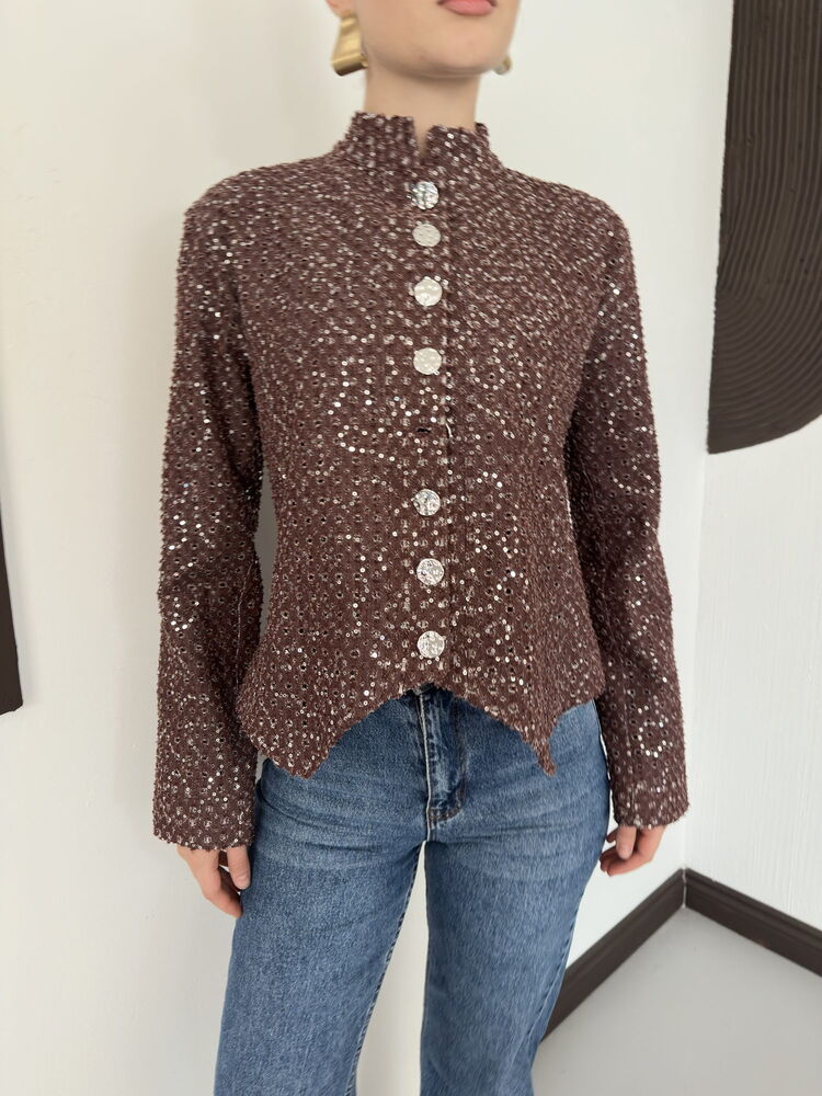 Sequin Tweed Asymmetric Jacket