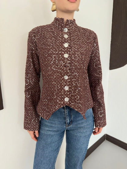 Sequin Tweed Asymmetric Jacket