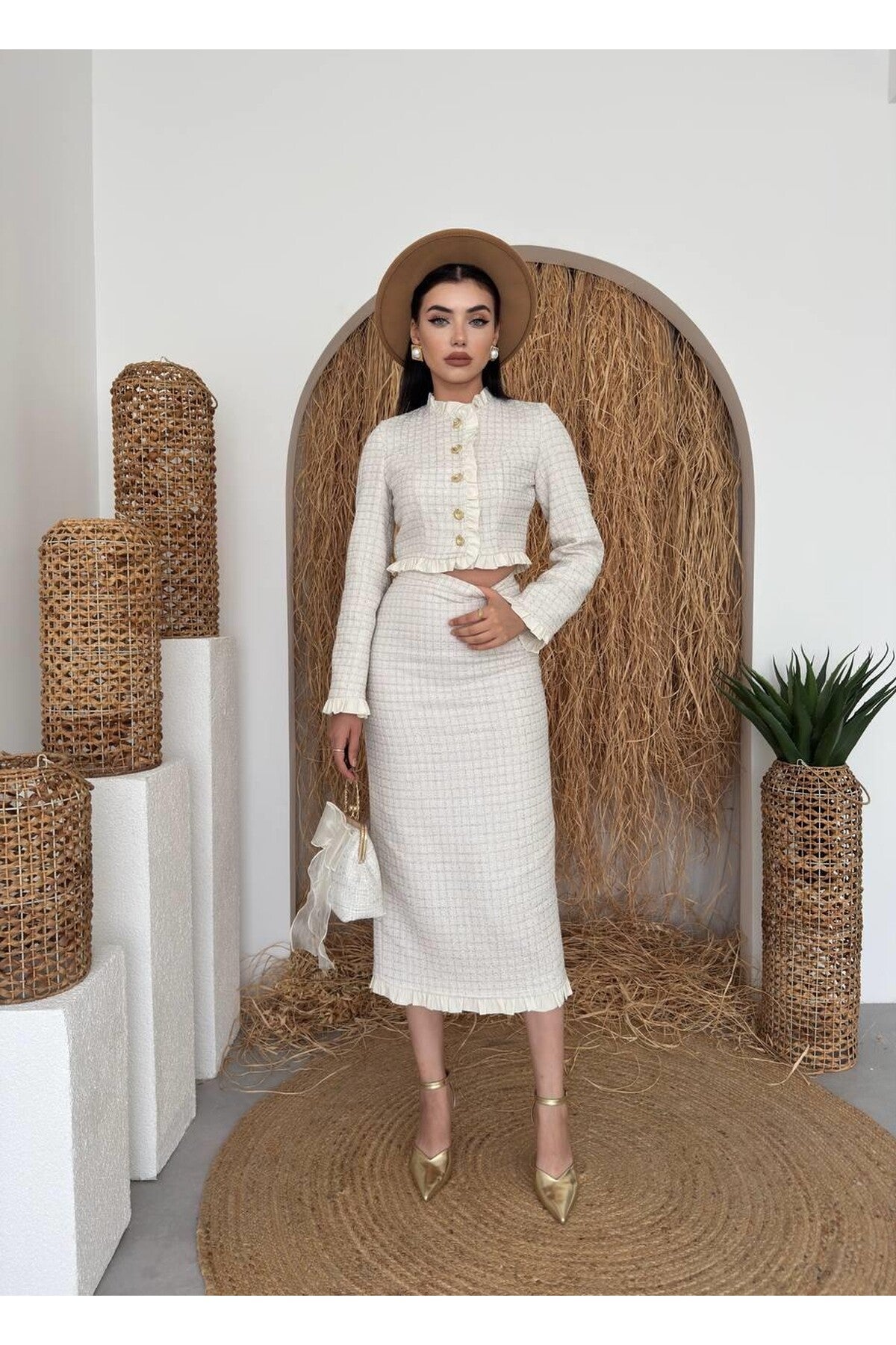 Ruffle Trim Tweed Set