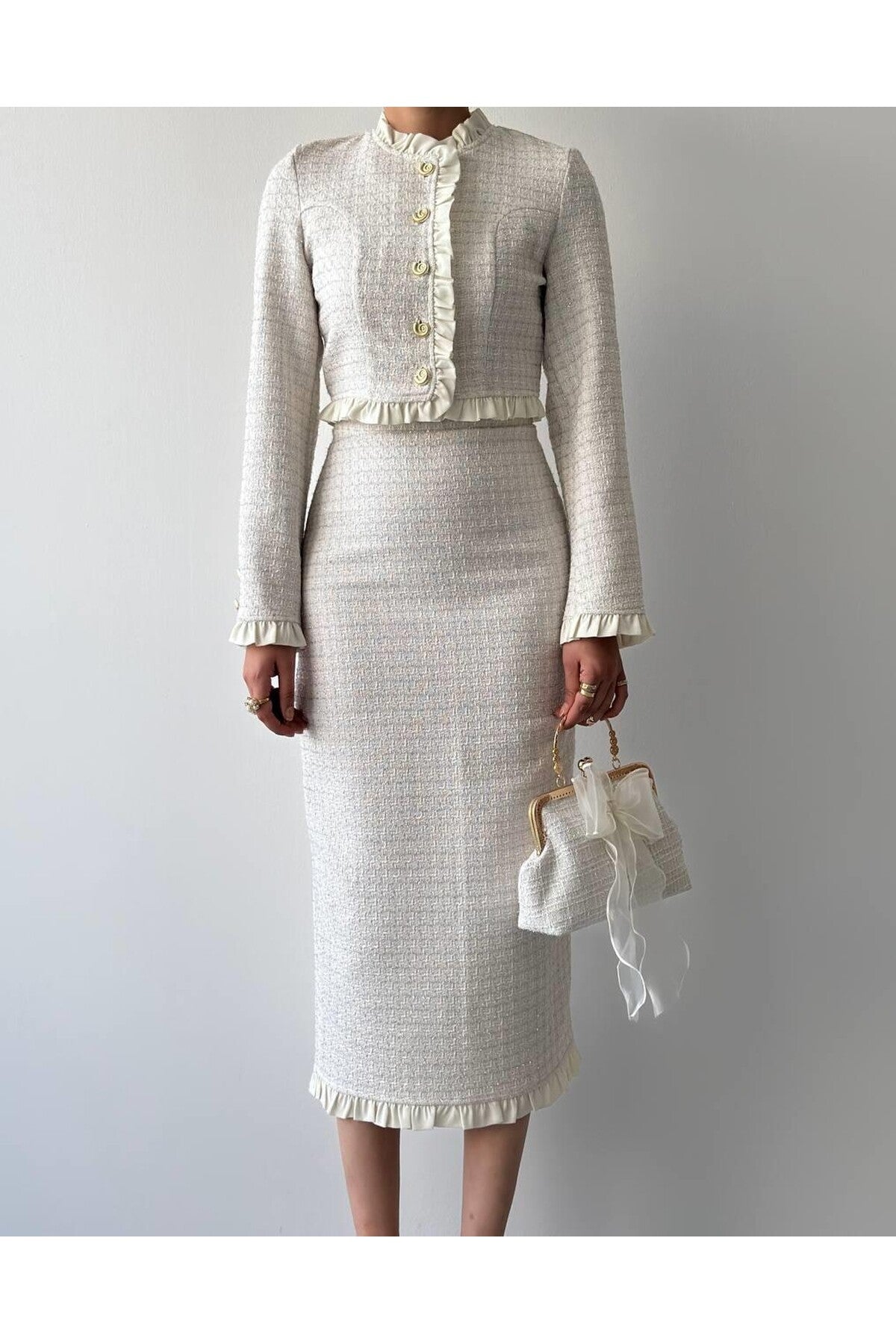 Ruffle Trim Tweed Set