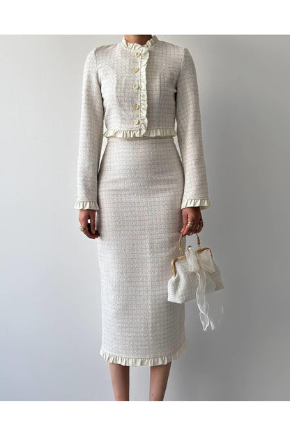 Ruffle Trim Tweed Set