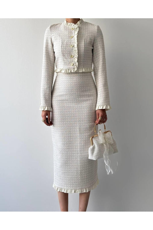 Ruffle Trim Tweed Set