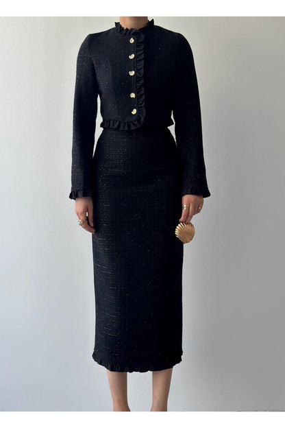Ruffle Trim Tweed Set