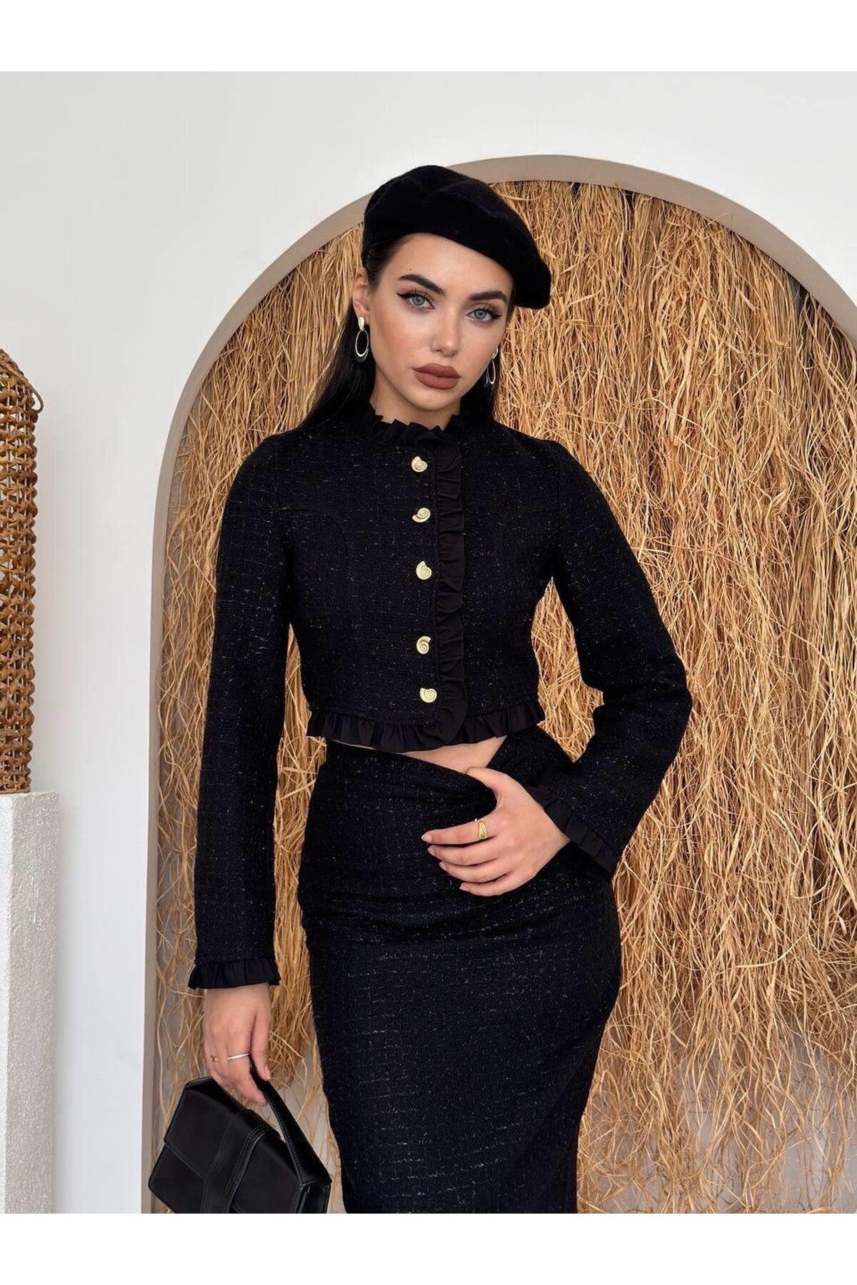 Ruffle Trim Tweed Set