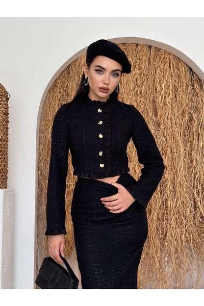 Ruffle Trim Tweed Set