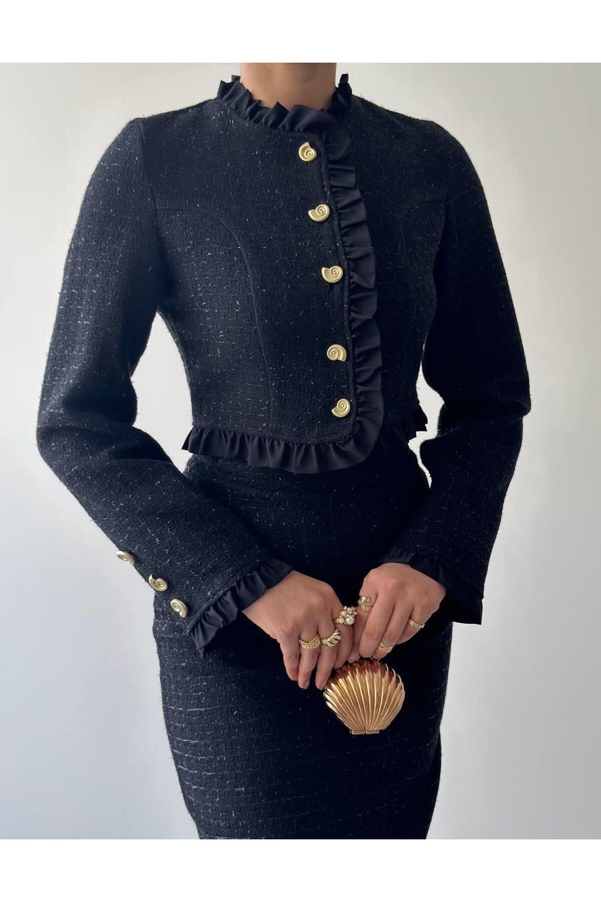 Ruffle Trim Tweed Set