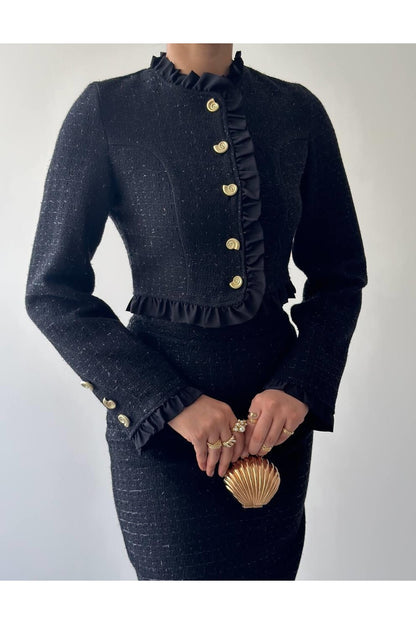 Ruffle Trim Tweed Set