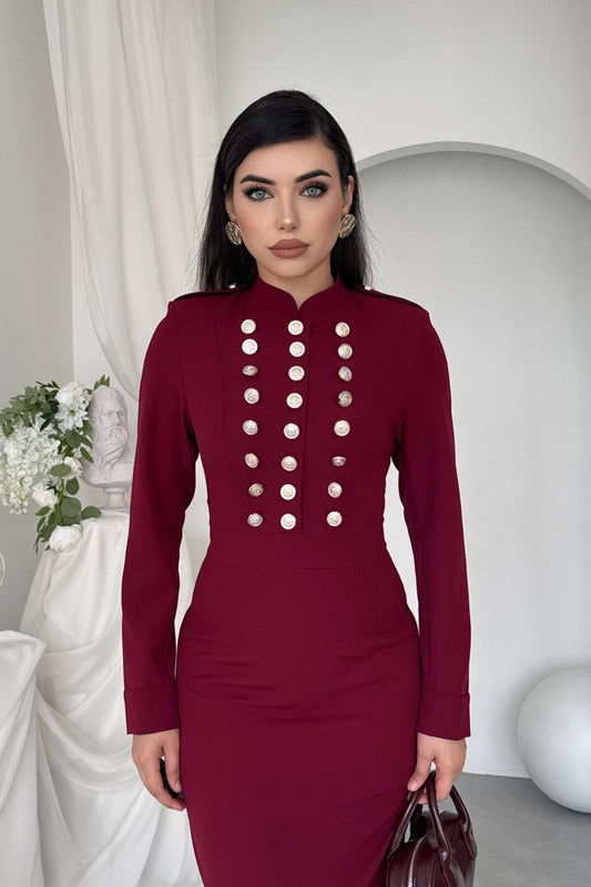 Military Button Midi Dress