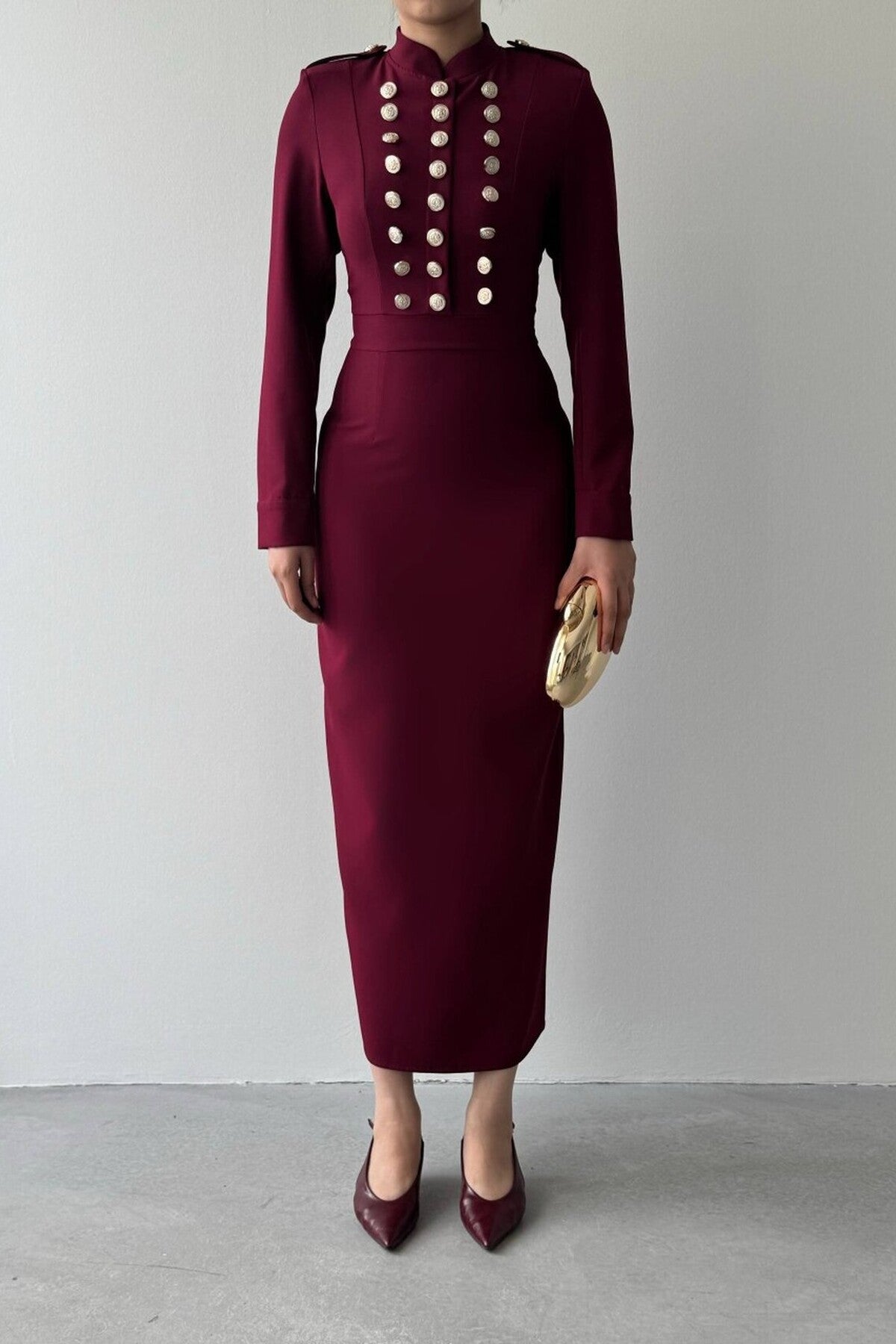 Military Button Midi Dress