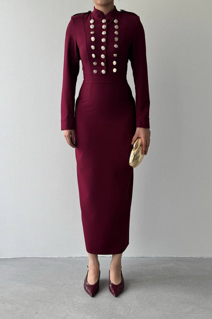 Military Button Midi Dress