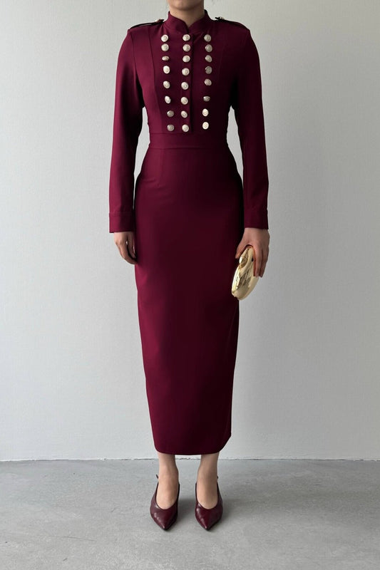 Military Button Midi Dress