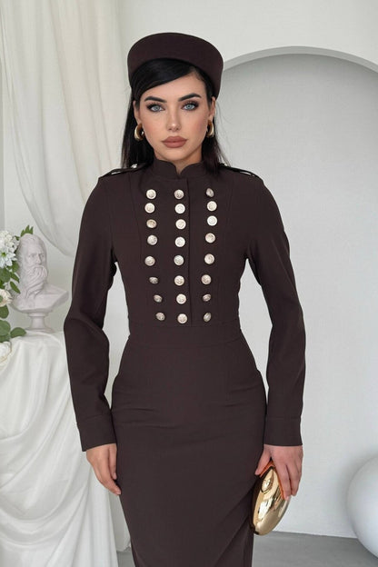 Military Button Midi Dress