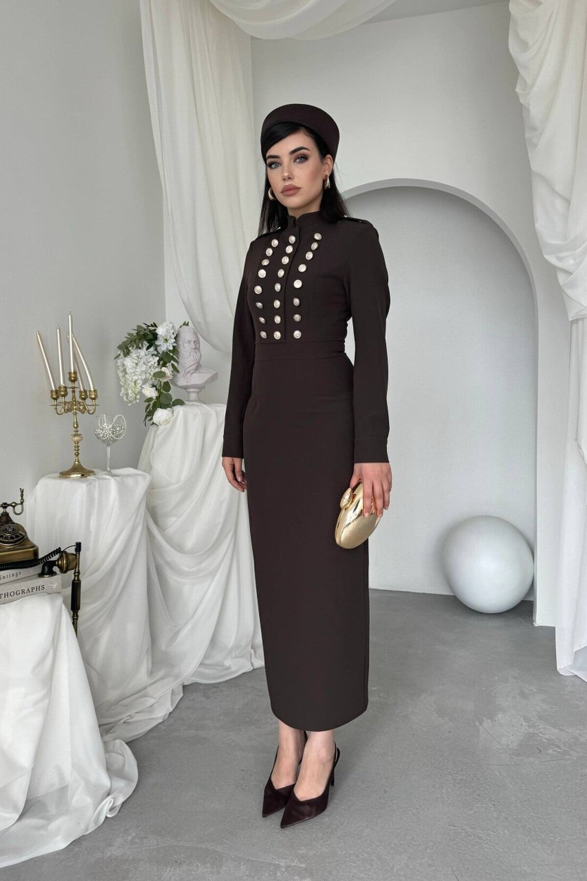 Military Button Midi Dress