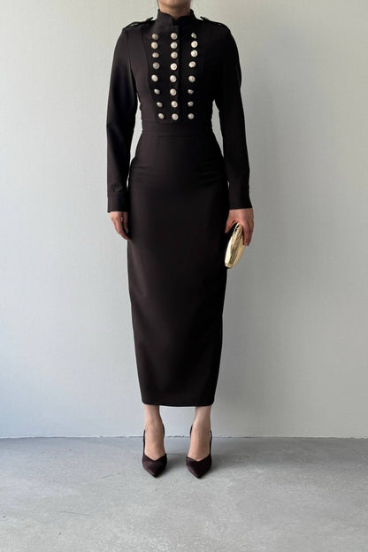 Military Button Midi Dress