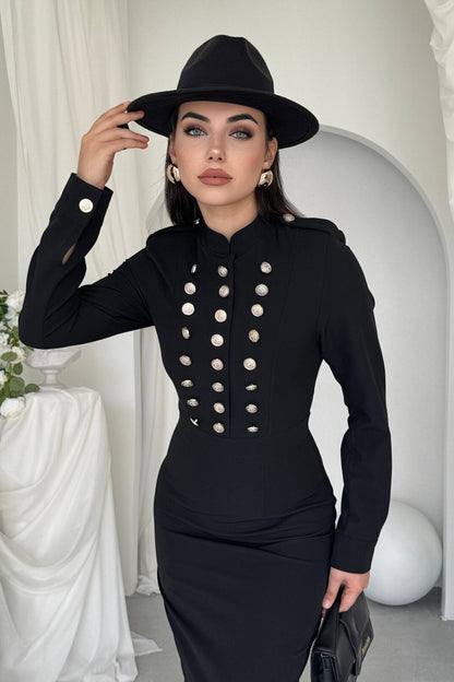 Military Button Midi Dress