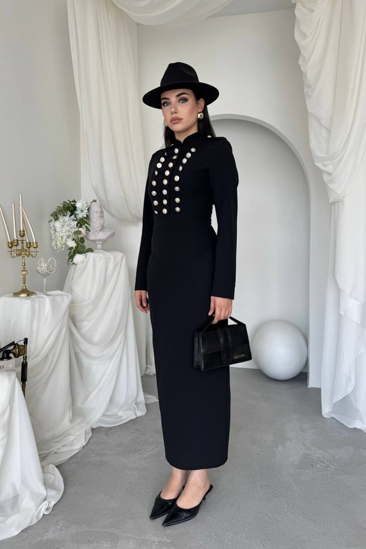 Military Button Midi Dress
