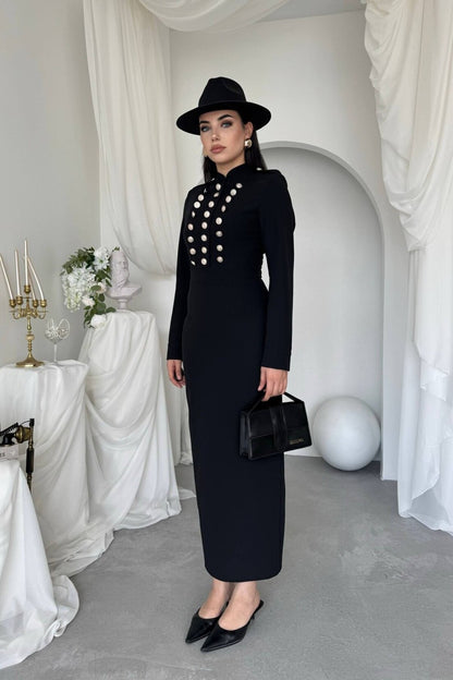 Military Button Midi Dress