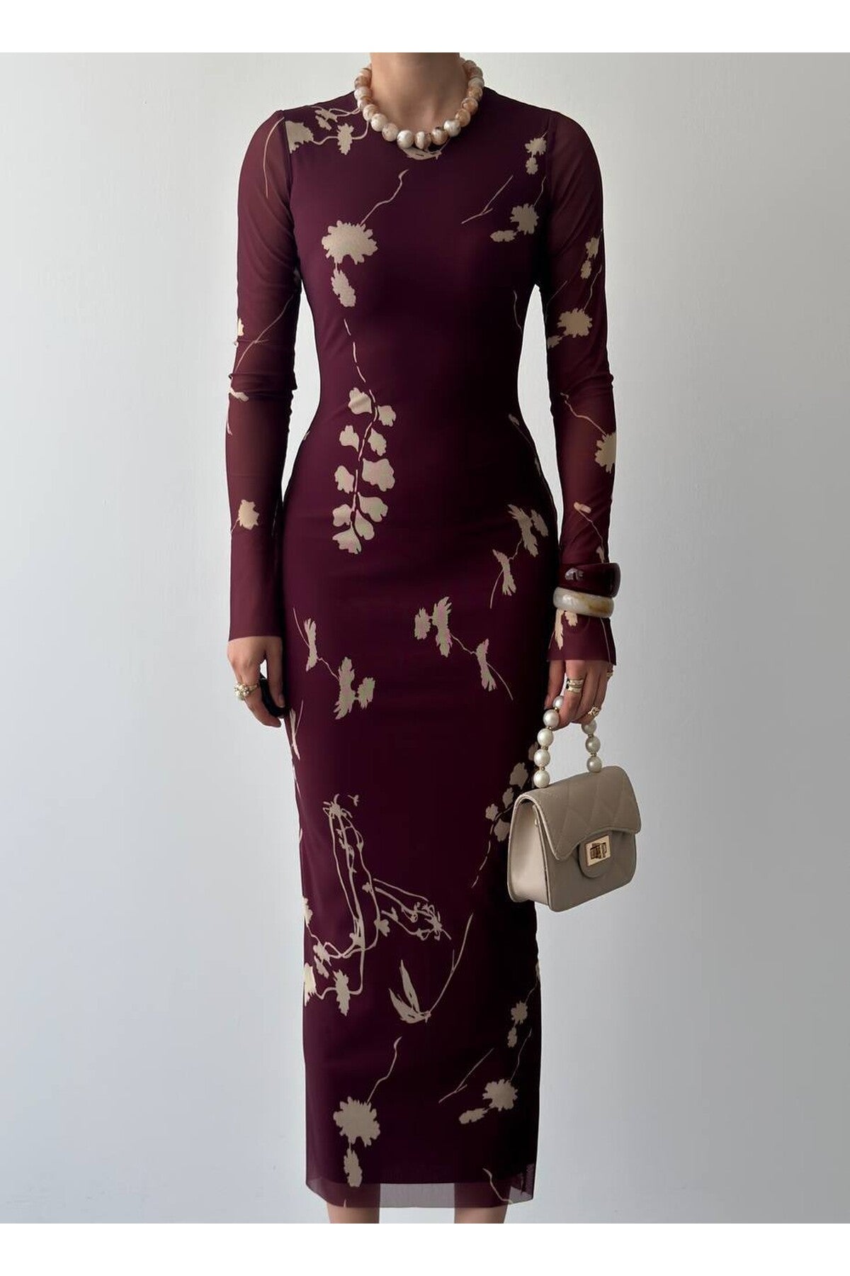 Botanical Tulle Dress - Burgundy