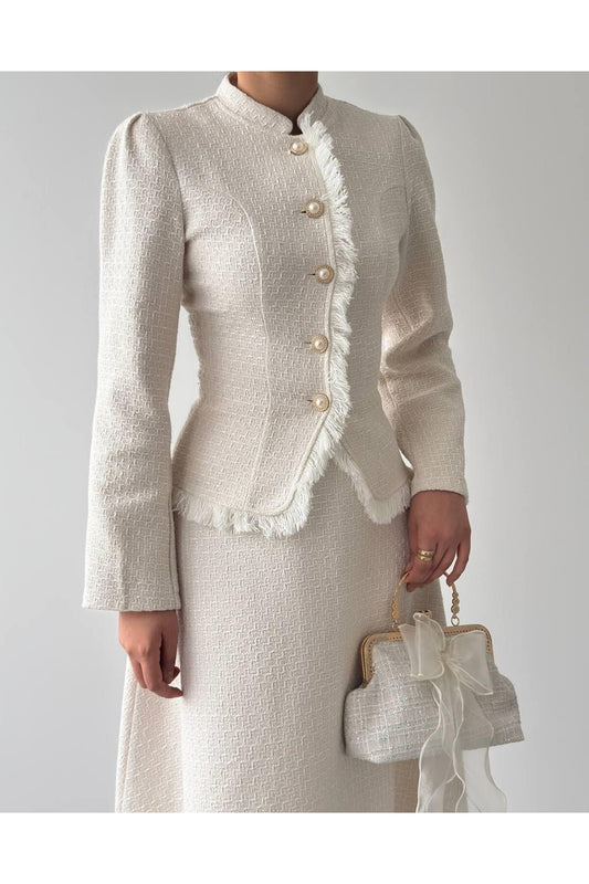 Fringed Tweed Skirt Set