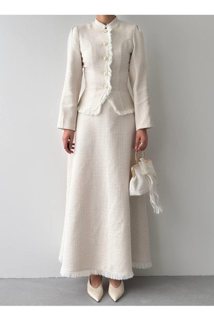 Fringed Tweed Skirt Set