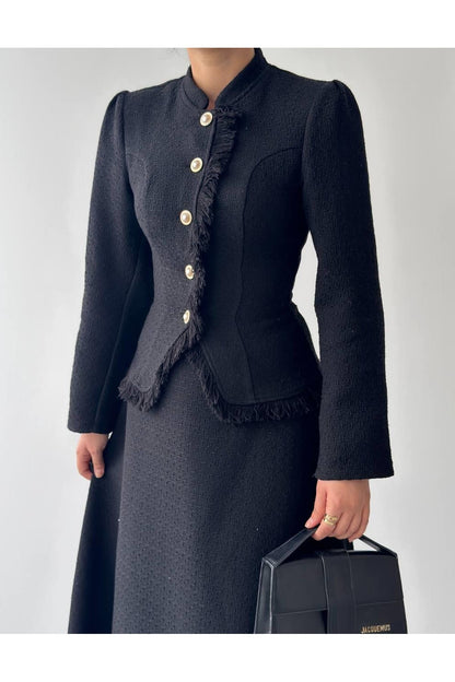 Fringed Tweed Skirt Set