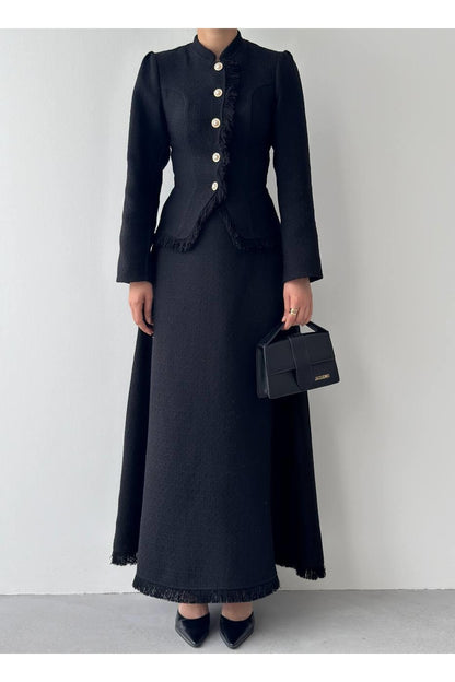 Fringed Tweed Skirt Set