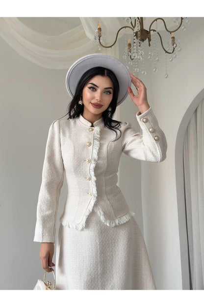 Fringed Tweed Skirt Set