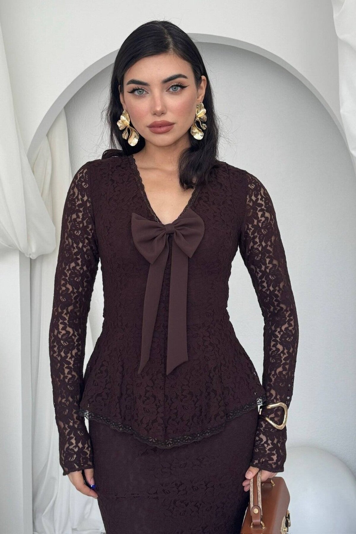 Lace Peplum Dress with Bow Detail