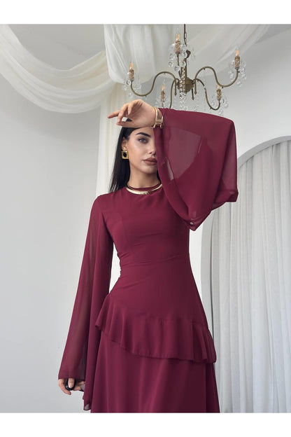 Cape Sleeve Chiffon Dress
