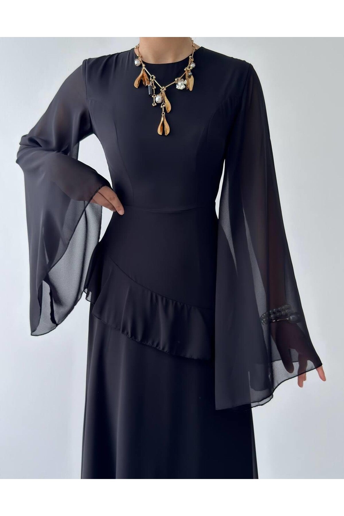 Cape Sleeve Chiffon Dress