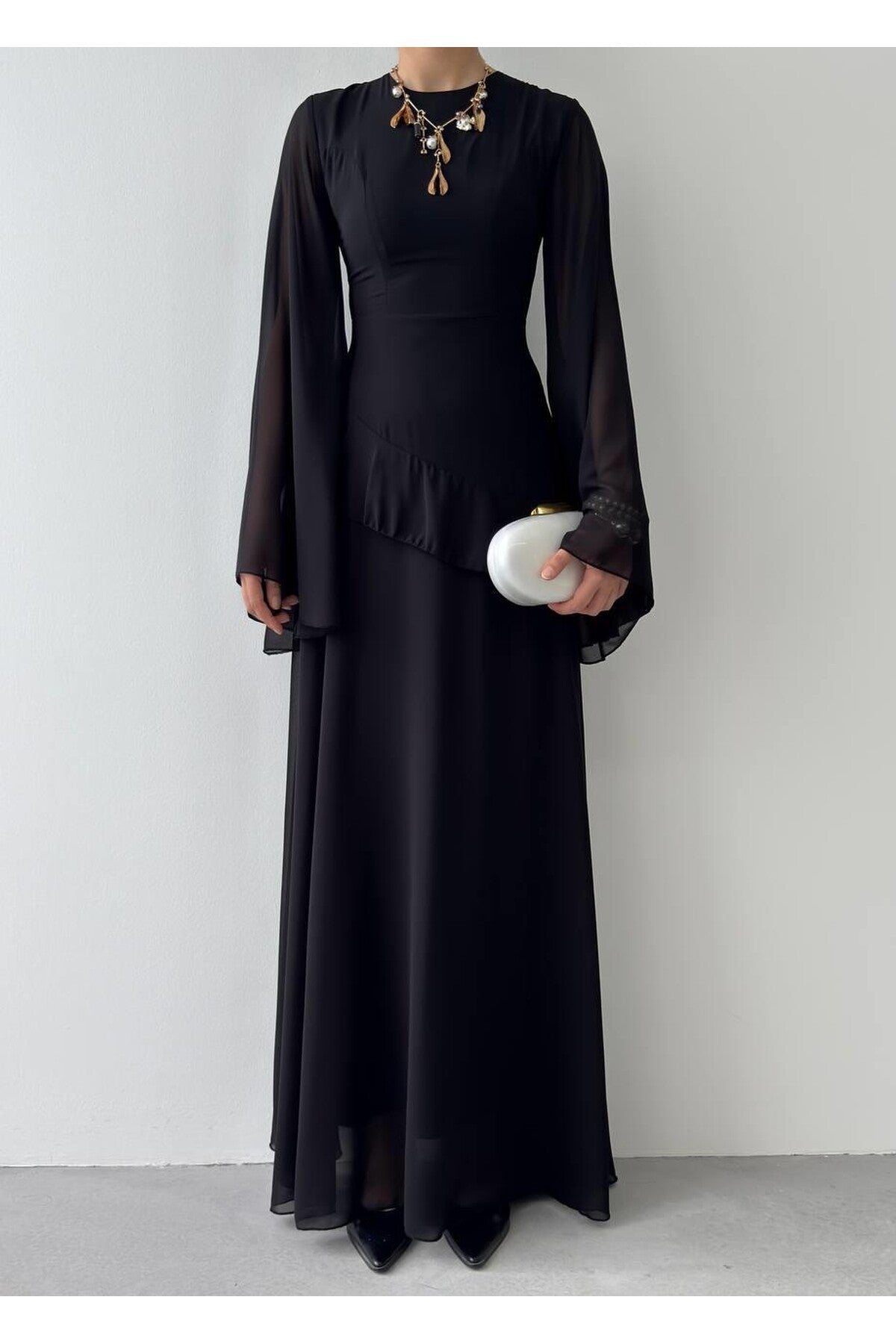 Cape Sleeve Chiffon Dress