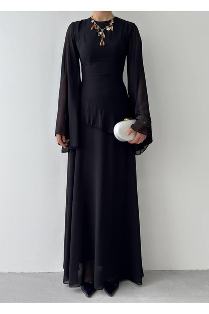 Cape Sleeve Chiffon Dress