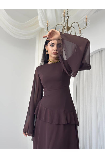 Cape Sleeve Chiffon Dress