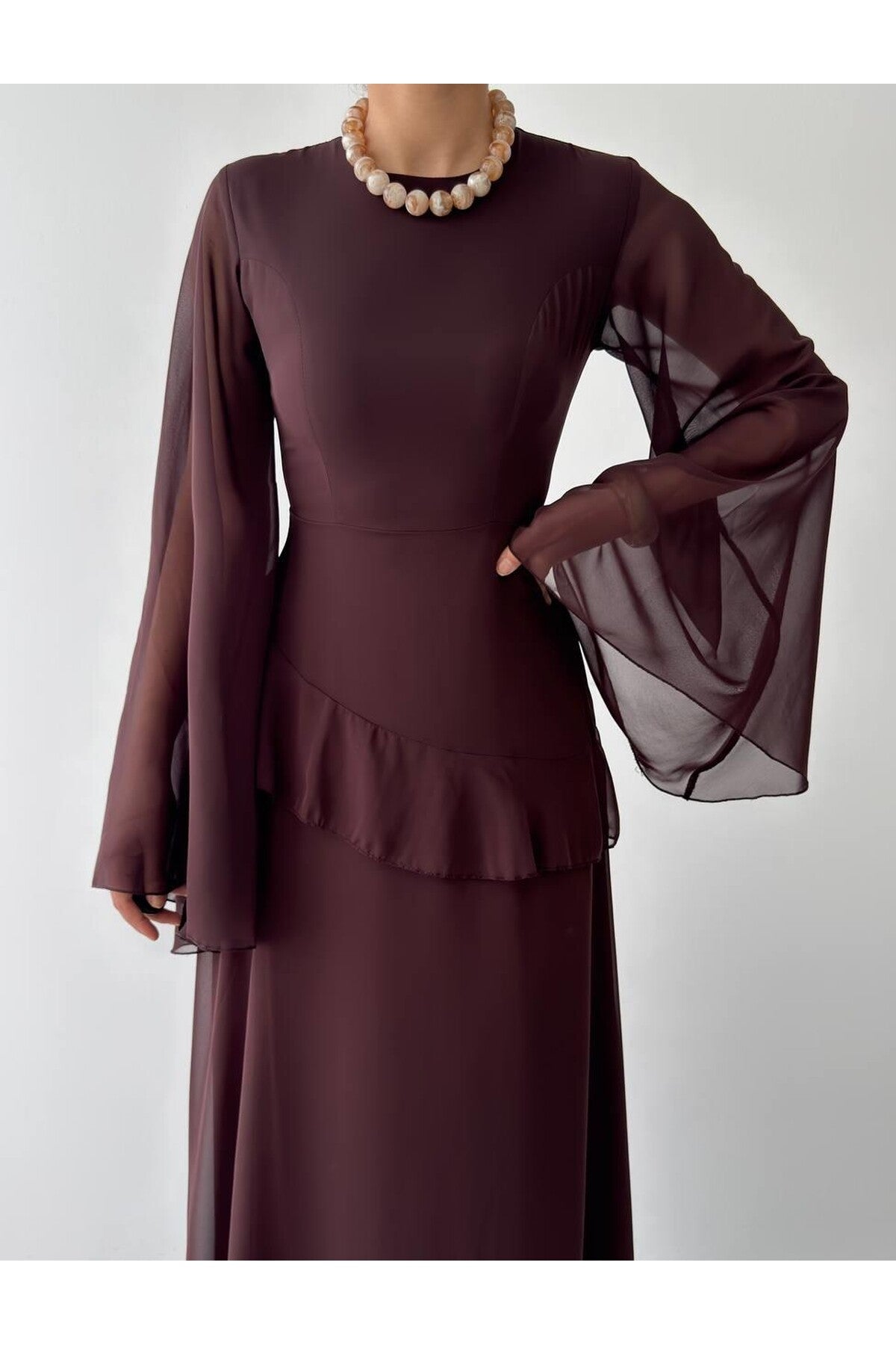 Cape Sleeve Chiffon Dress