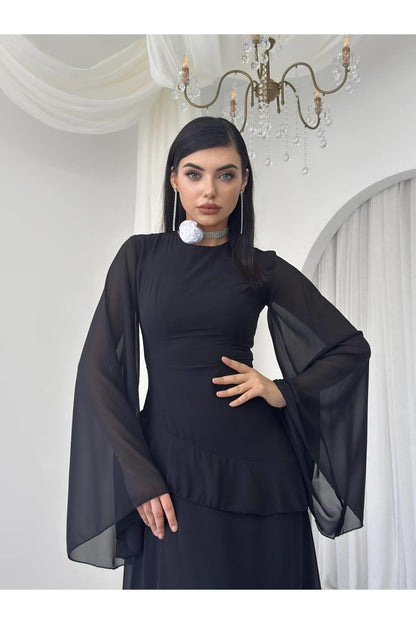 Cape Sleeve Chiffon Dress