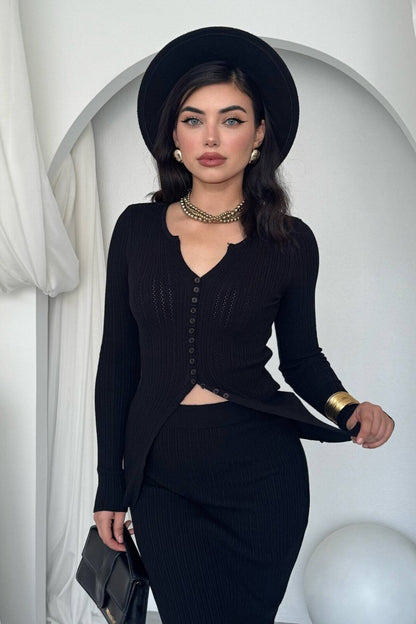 Ribbed Knit Cardigan & Skirt Set
