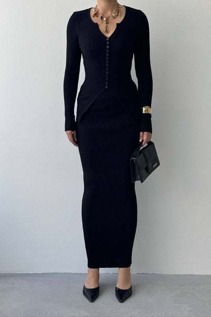 Ribbed Knit Cardigan & Skirt Set