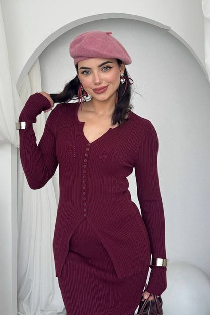 Ribbed Knit Cardigan & Skirt Set