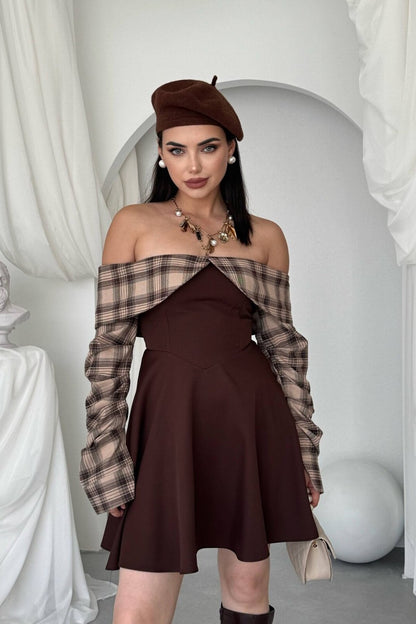 Tartan Bardot Mini Dress