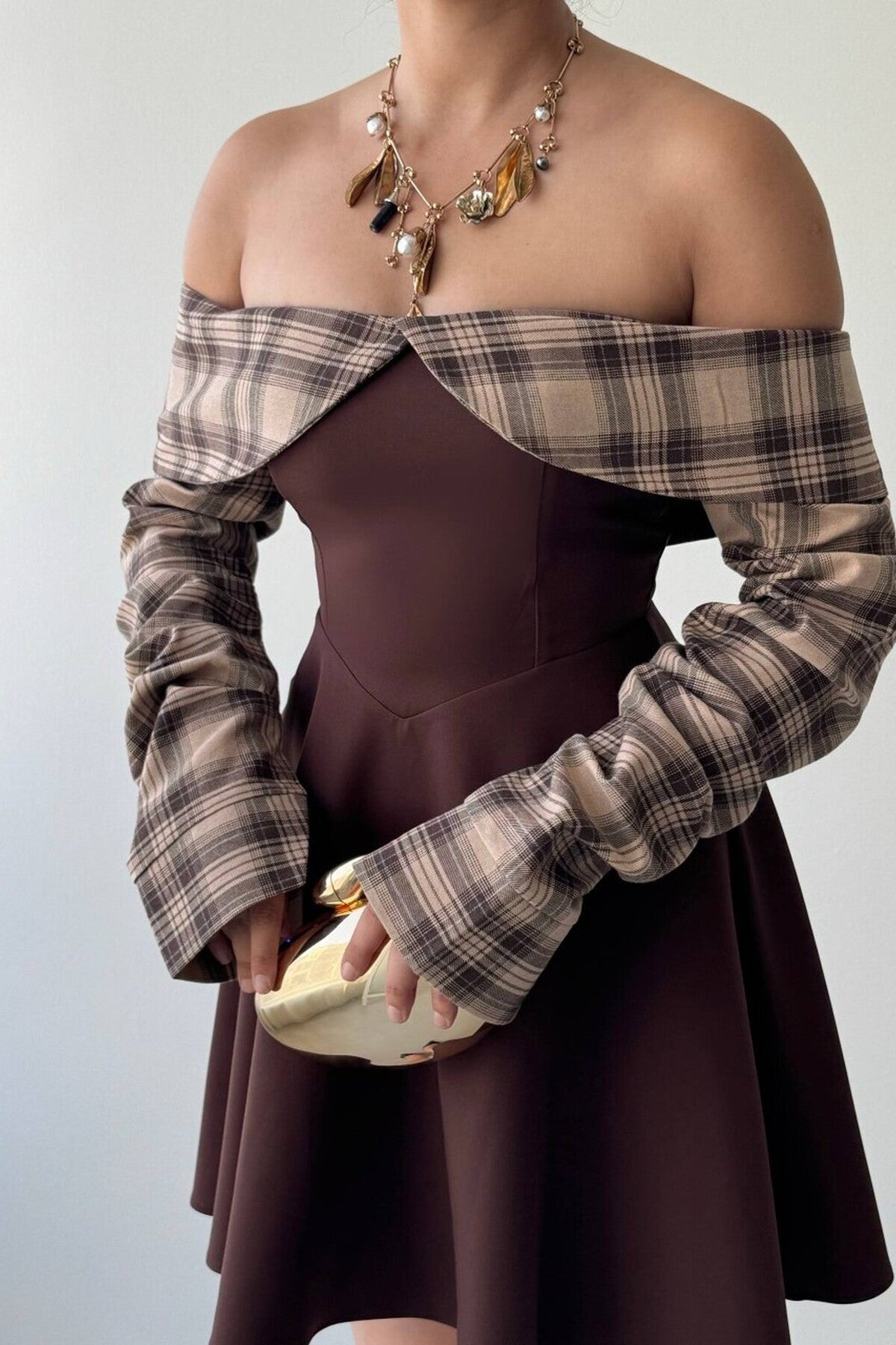 Tartan Bardot Mini Dress