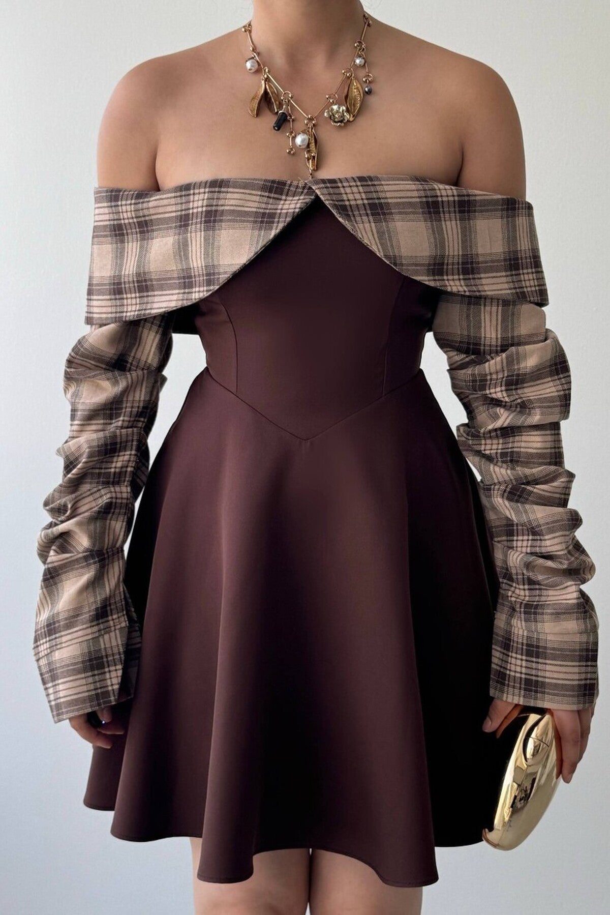 Tartan Bardot Mini Dress