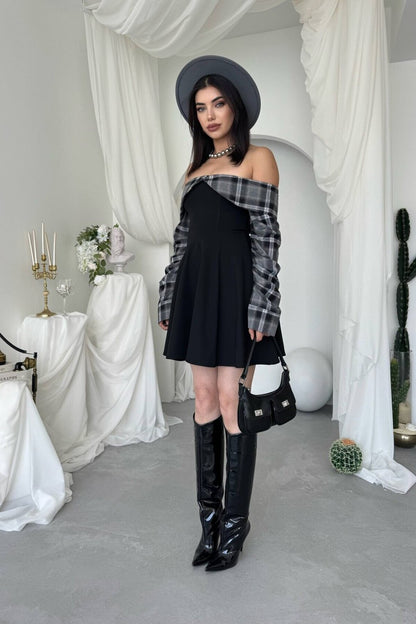 Tartan Bardot Mini Dress